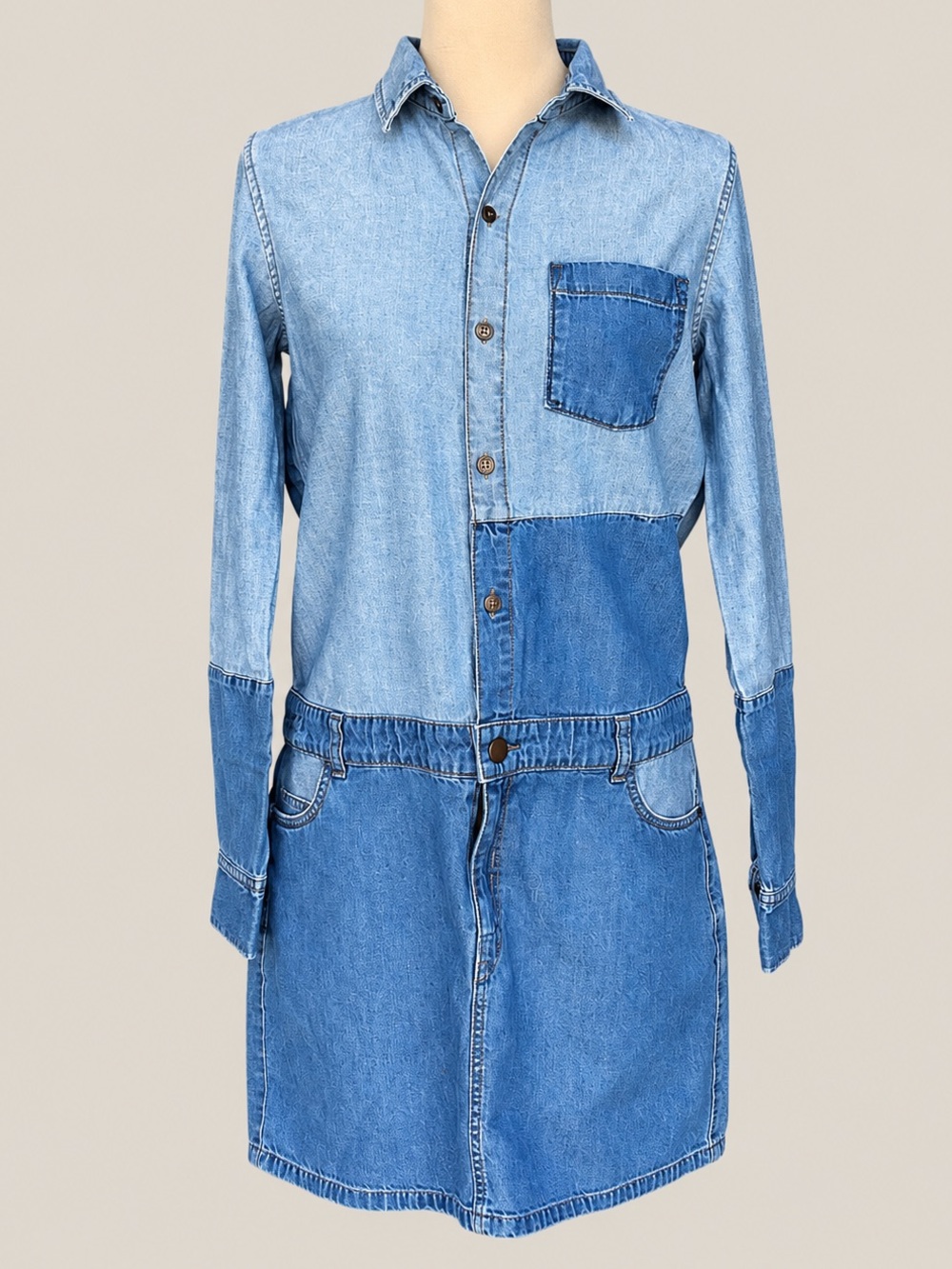 Current/Elliott Patchwork Denim Shirt Dress Size 1 Small